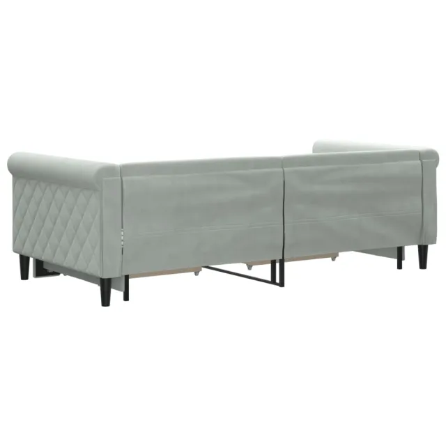 Lit de jour avec gigogne et tiroirs gris clair 90x190cm velours