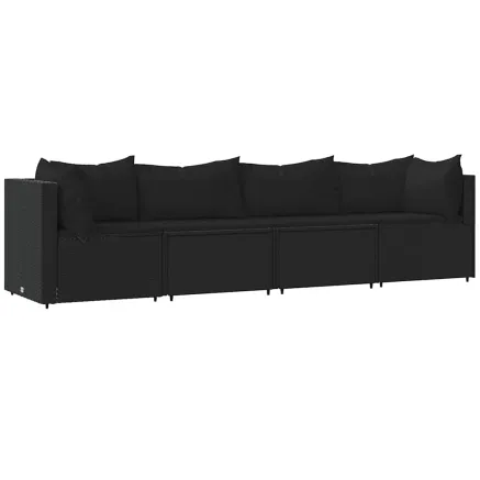 Salon de jardin 4 pcs avec coussins Noir Résine tressée 2