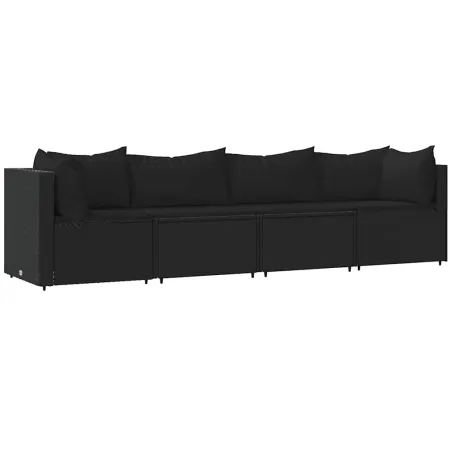 Salon de jardin 4 pcs avec coussins Noir Résine tressée