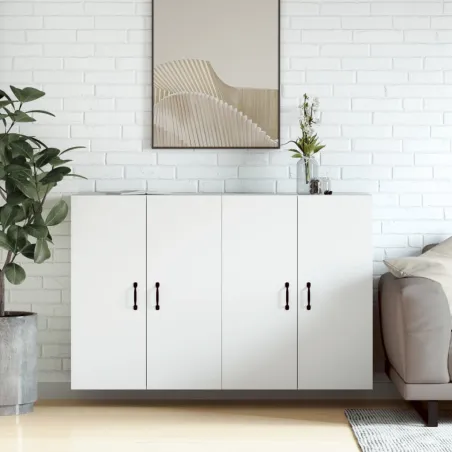 Armoires murales 2 pcs blanc bois d'ingénierie