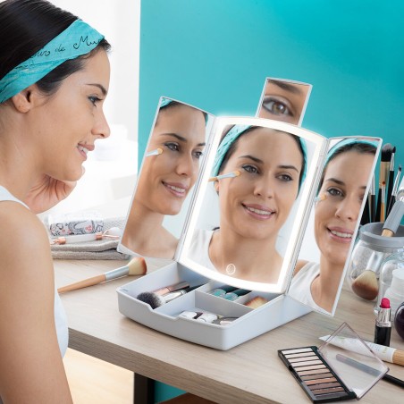 Klappbarer Spiegel mit LED und 3-in-1-Make-up-Organizer Panomir Innova
