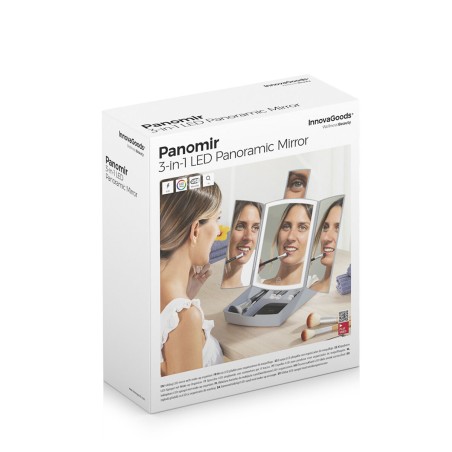 Espejo LED Plegable con Organizador de Maquillaje 3 en 1 Panomir Innov