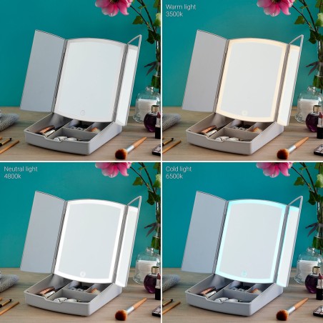Klappbarer Spiegel mit LED und 3-in-1-Make-up-Organizer Panomir Innova