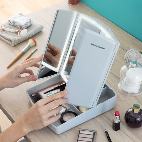 Espejo LED Plegable con Organizador de Maquillaje 3 en 1 Panomir Innov