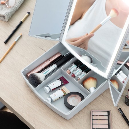Espejo LED Plegable con Organizador de Maquillaje 3 en 1 Panomir Innov