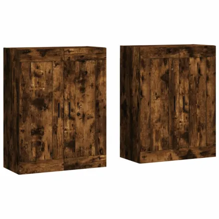 Armoires murales 2 pcs chêne fumé bois d'ingénierie 2