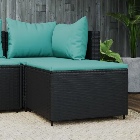 Repose-pied de jardin avec coussin noir résine tressée