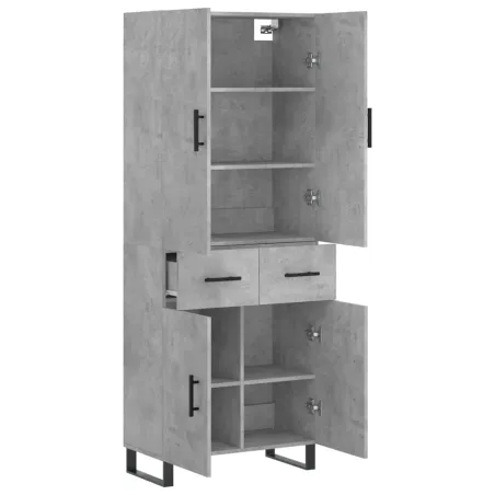 Buffet haut Gris béton 69,5x34x180 cm Bois d'ingénierie