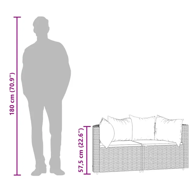 Canapés d'angle de jardin et coussins2pcs marron résine tressée