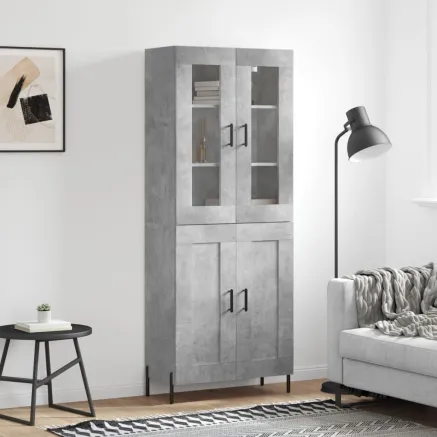 Buffet haut Gris béton 69,5x34x180 cm Bois d'ingénierie