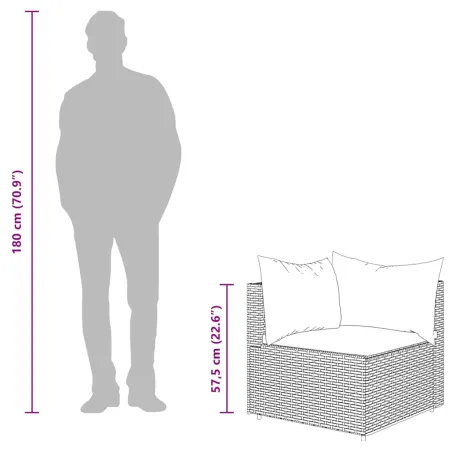 Canapés d'angle de jardin et coussins 2 pcs gris résine tressée