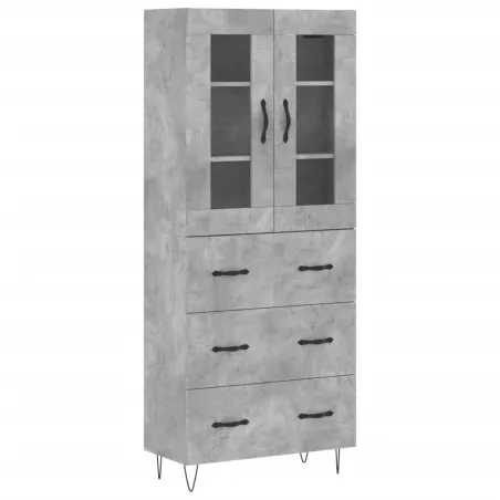 Buffet haut Gris béton 69,5x34x180 cm Bois d'ingénierie