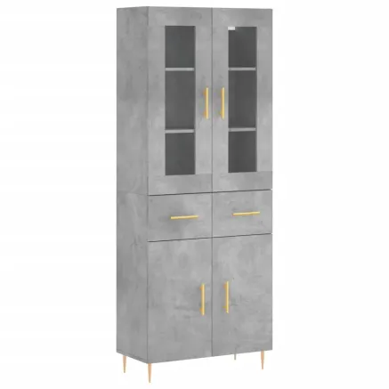 Buffet haut Gris béton 69,5x34x180 cm Bois d'ingénierie 2