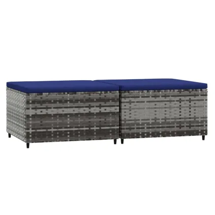 Repose-pieds de jardin et coussins lot de 2 gris résine tressée 2