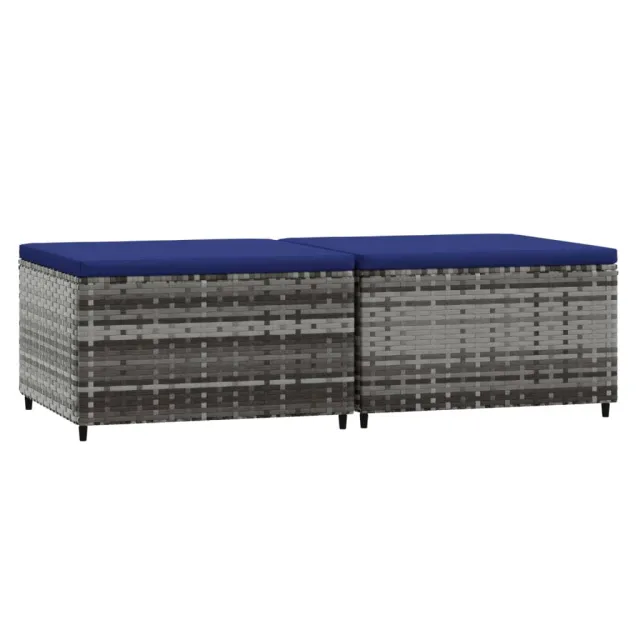 Repose-pieds de jardin et coussins lot de 2 gris résine tressée