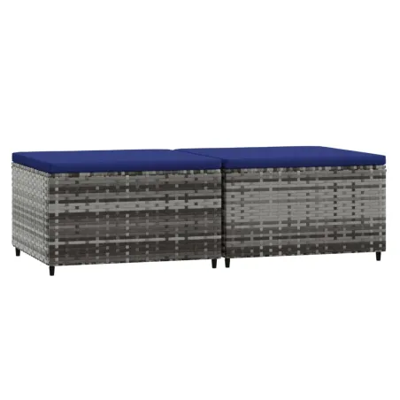 Repose-pieds de jardin et coussins lot de 2 gris résine tressée