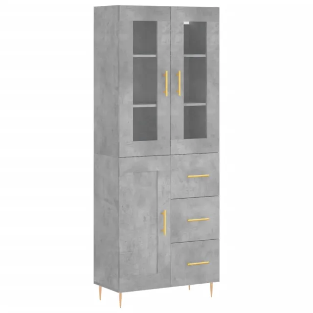 Buffet haut Gris béton 69,5x34x180 cm Bois d'ingénierie