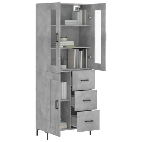 Buffet haut Gris béton 69,5x34x180 cm Bois d'ingénierie