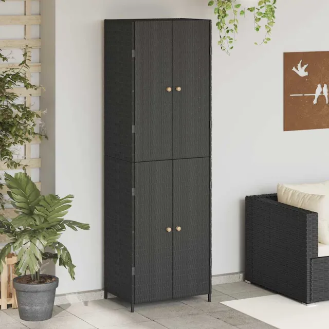 Armoire de rangement de jardin Noir 59x40x180 cm Résine tressée