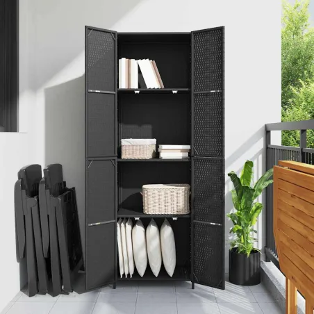 Armoire de rangement de jardin Noir 59x40x180 cm Résine tressée