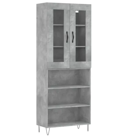 Buffet haut Gris béton 69,5x34x180 cm Bois d'ingénierie