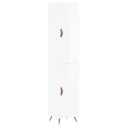 Buffet haut Blanc brillant 34,5x34x180 cm Bois d'ingénierie 2