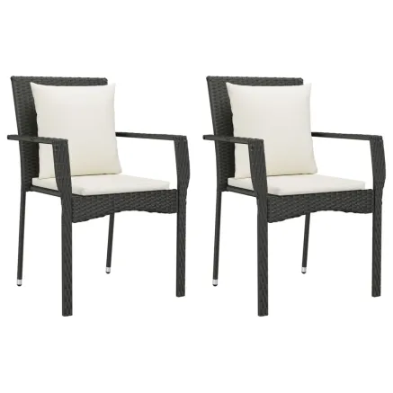 Chaises de jardin lot de 2 avec coussins Résine tressée Noir 2