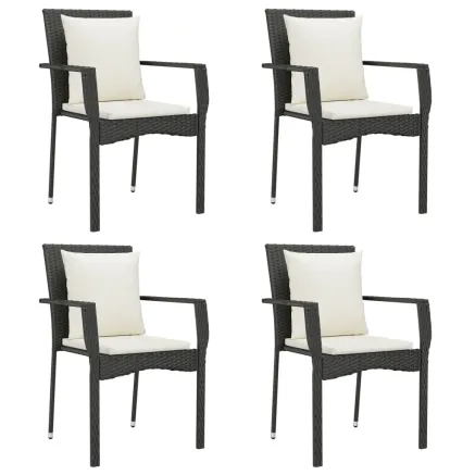 Chaises de jardin lot de 4 avec coussins Résine tressée Noir 2