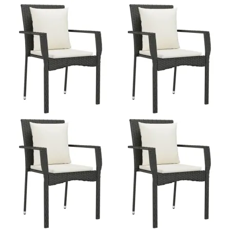 Chaises de jardin lot de 4 avec coussins Résine tressée Noir