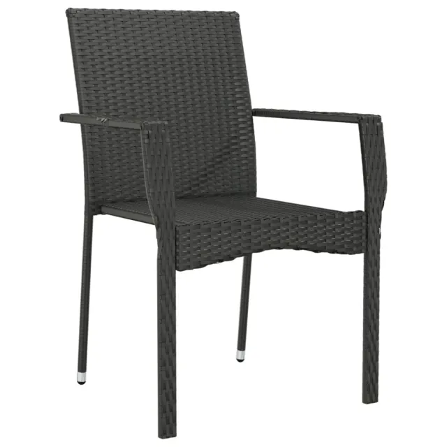 Chaises de jardin lot de 4 avec coussins Résine tressée Noir