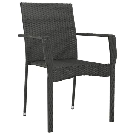 Chaises de jardin lot de 4 avec coussins Résine tressée Noir
