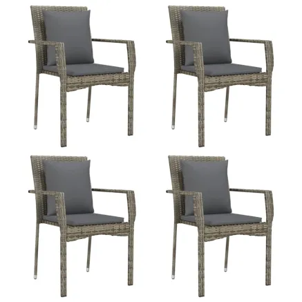 Chaises de jardin avec coussins lot de 4 Résine tressée Gris 2