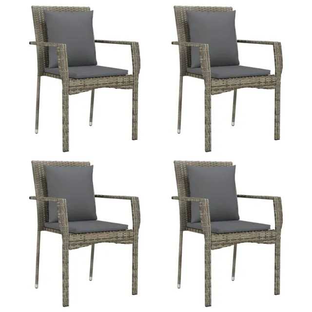 Chaises de jardin avec coussins lot de 4 Résine tressée Gris