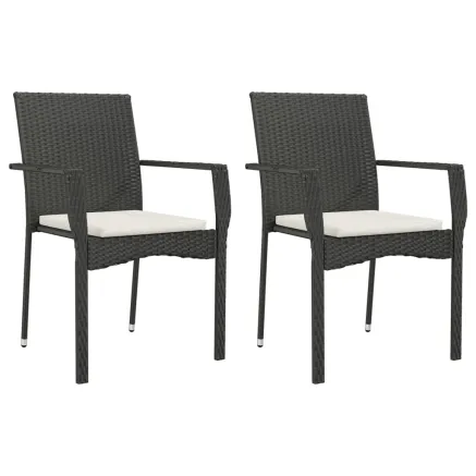 Chaises de jardin lot de 2 avec coussins Résine tressée Noir 2