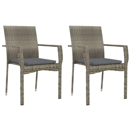 Chaises de jardin avec coussins lot de 2 Résine tressée Gris 2