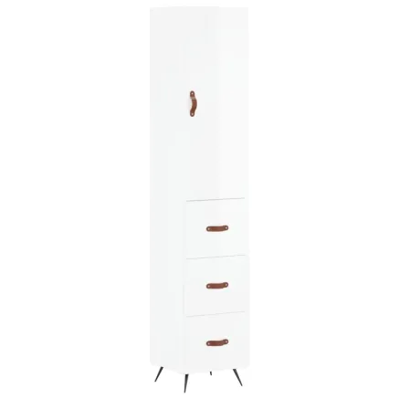 Buffet haut Blanc brillant 34,5x34x180 cm Bois d'ingénierie 2