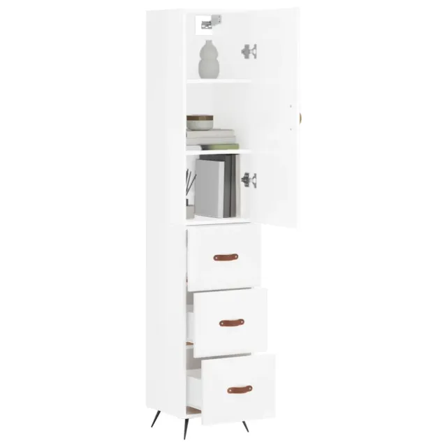 Buffet haut Blanc brillant 34,5x34x180 cm Bois d'ingénierie