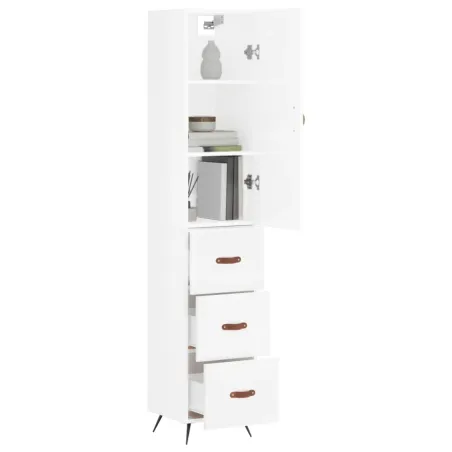 Buffet haut Blanc brillant 34,5x34x180 cm Bois d'ingénierie