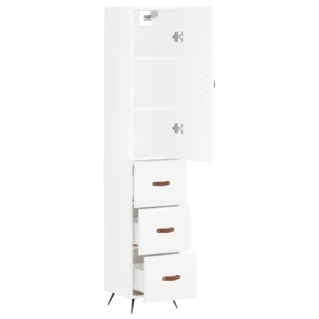 Buffet haut Blanc brillant 34,5x34x180 cm Bois d'ingénierie