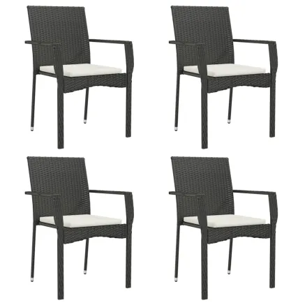 Chaises de jardin lot de 4 avec coussins Résine tressée Noir 2