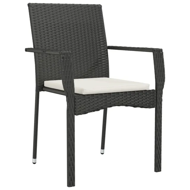 Chaises de jardin lot de 4 avec coussins Résine tressée Noir