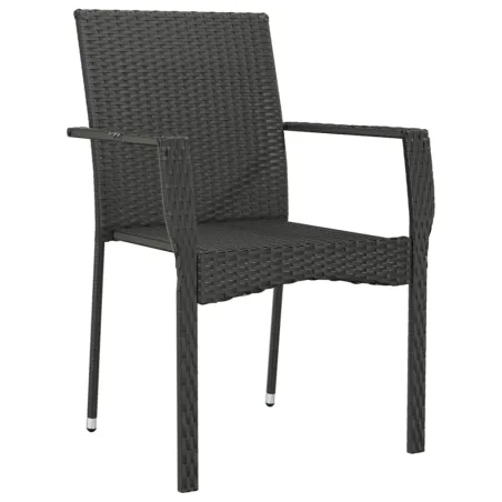 Chaises de jardin lot de 4 avec coussins Résine tressée Noir
