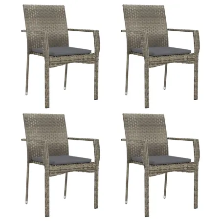 Chaises de jardin avec coussins lot de 4 Résine tressée Gris