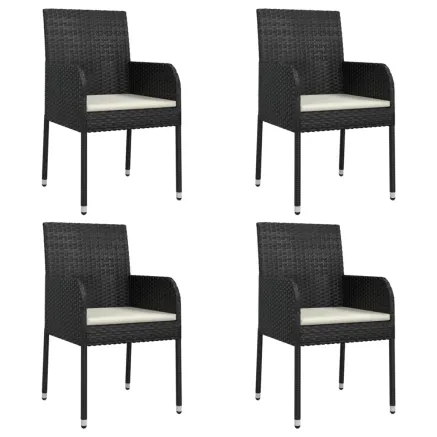 Chaises de jardin lot de 4 avec coussins Résine tressée Noir 2