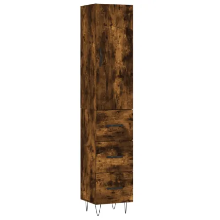 Buffet haut Chêne fumé 34,5x34x180 cm Bois d'ingénierie