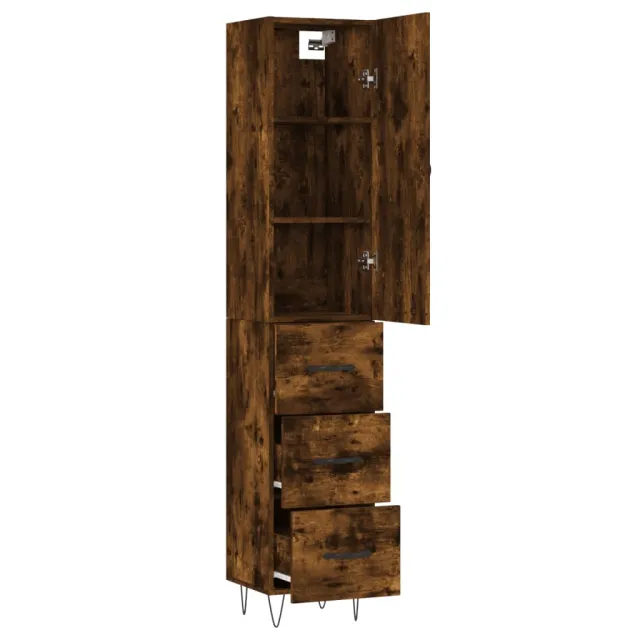 Buffet haut Chêne fumé 34,5x34x180 cm Bois d'ingénierie