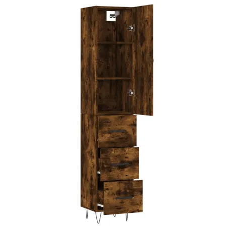 Buffet haut Chêne fumé 34,5x34x180 cm Bois d'ingénierie