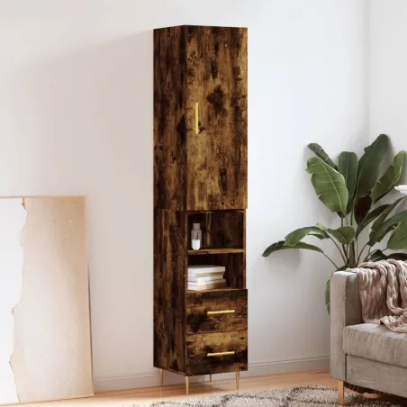 Buffet haut Chêne fumé 34,5x34x180 cm Bois d'ingénierie