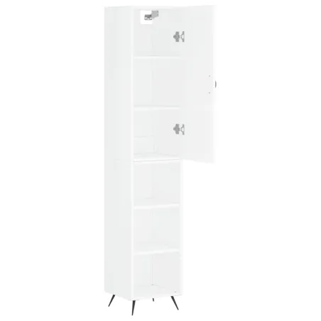 Buffet haut Blanc brillant 34,5x34x180 cm Bois d'ingénierie