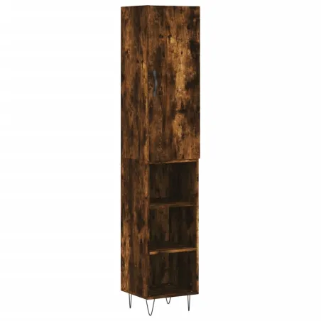 Buffet haut Chêne fumé 34,5x34x180 cm Bois d'ingénierie